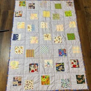 Handmade Patchwork Baby Quilt Play‎ Mat Nursery Decor Blue Colorful 56X40 EUC